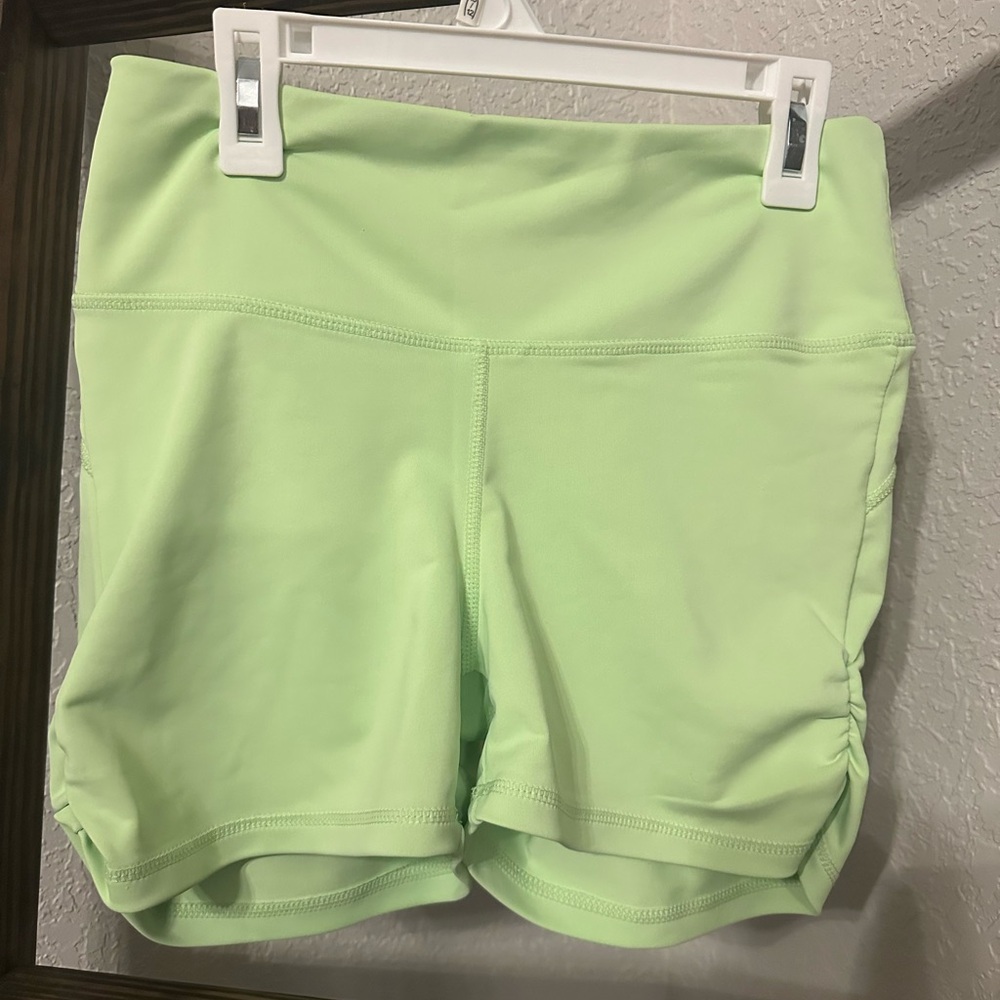 Green Athletic Short Spandex with Stretchy Fabric and Mid-Thigh Length